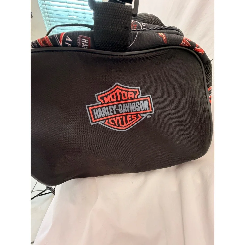 Harley Davidson Duffel Bag Vintage Oil Decal Print Black Travel Gym Luggage